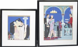 Appraisal: Art Deco Style Serigraphs Two Art Deco style framed serigraphs