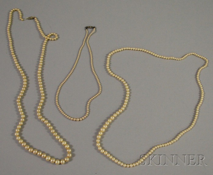 Appraisal: Three Cultured and Faux Pearl Necklaces including a strand of