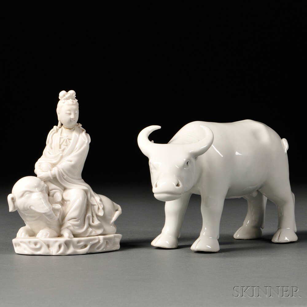 Appraisal: Blanc-de-Chine Guanyin and Water Buffalo China Qing Dynasty depicting Guanyin