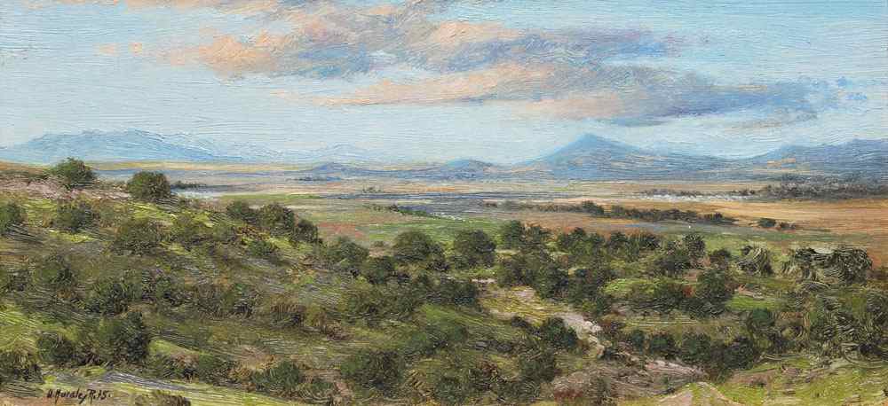 Appraisal: MORALES A Mexican th C Panoramic Mexican Landscape With Village