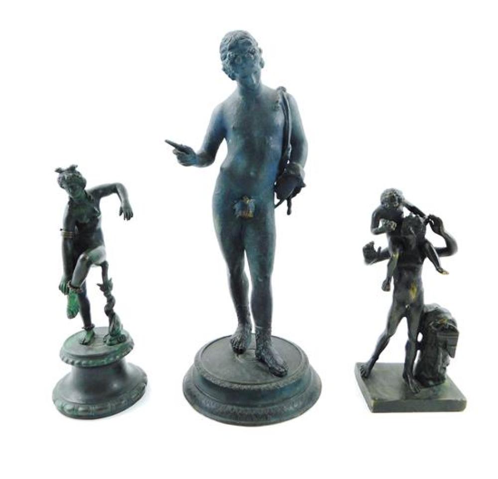 Appraisal: Three classically inspired figures including bronzed nude male figure in