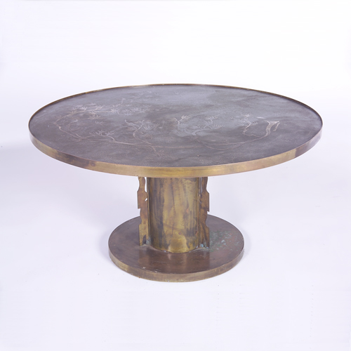 Appraisal: PHILIP KELVIN LAVERNE Bronze coffee table its top decorated with