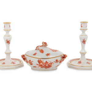 Appraisal: Three Herend Chinese Bouquet Porcelain Table Articles th Century comprising