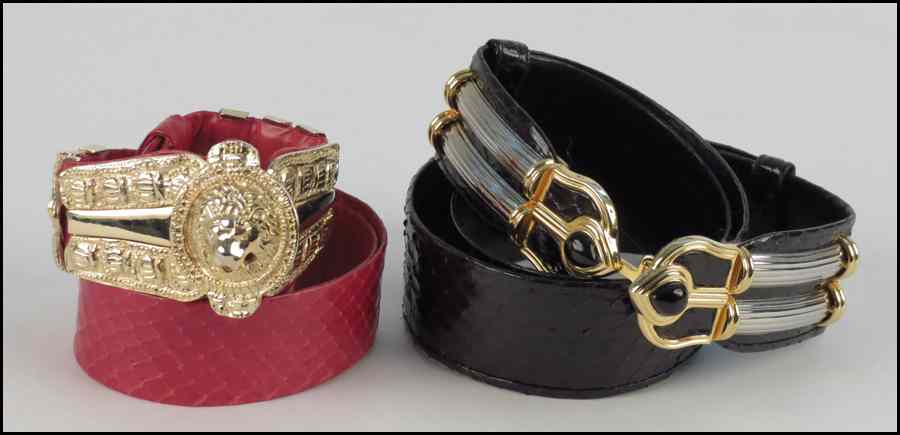 Appraisal: TWO JUDITH LEIBER SNAKESKIN BELTS Condition No Specific Condition Recorded