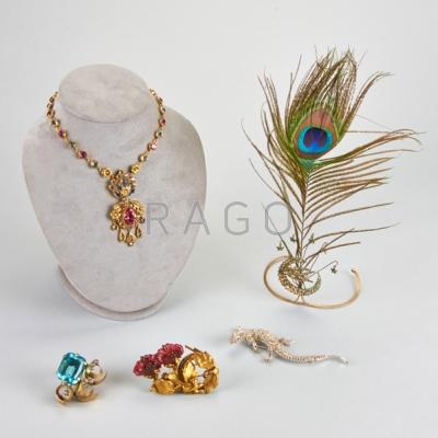 Appraisal: FIVE ELABORATE JEWELS - Crescent and dove motif metal and