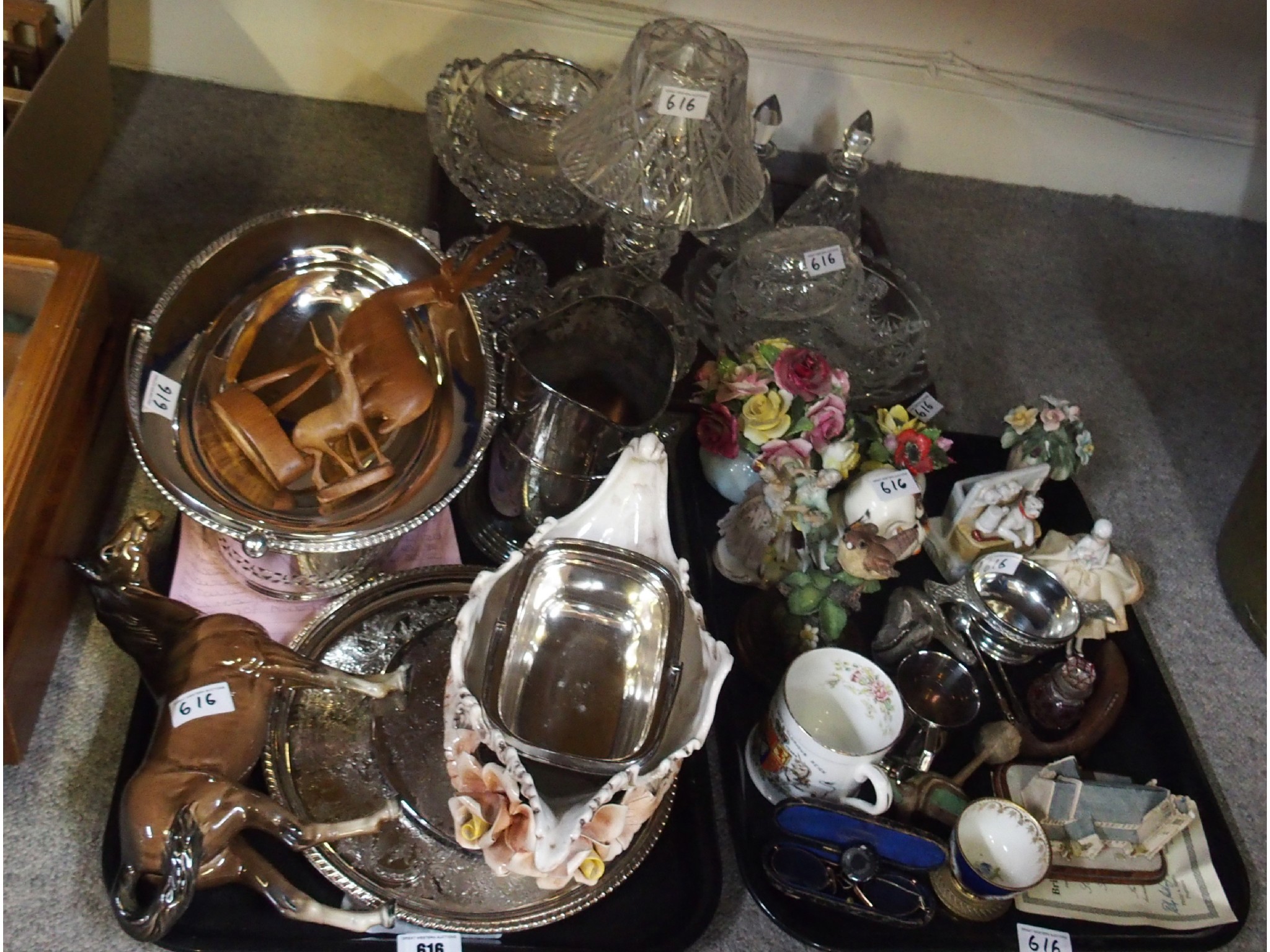 Appraisal: Three trays comprising cut glass including a centrebowl oil lamp