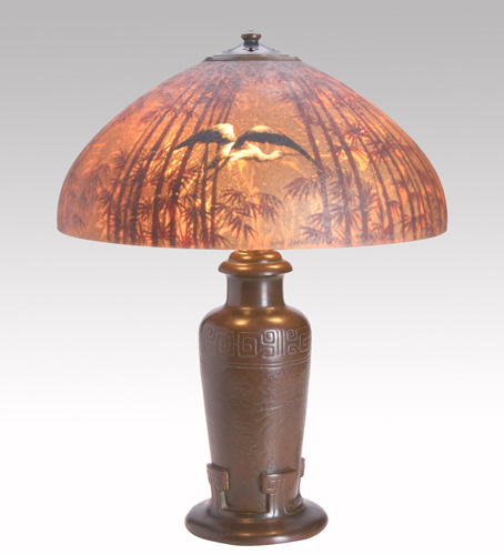 Appraisal: HANDEL Table lamp its etched glass shade reverse-painted with an