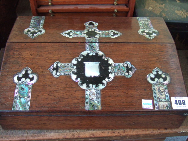 Appraisal: A th century rosewood mother of pearl inlaid writing slope