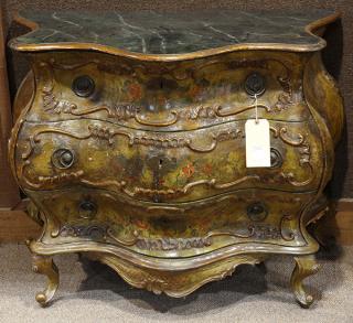 Appraisal: Italian Rococo bombe commode Italian Rococo bombe commode having a