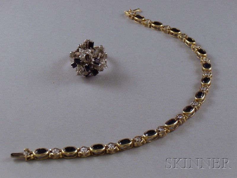 Appraisal: kt Yellow Gold Diamond and Sapphire Bracelet and a kt