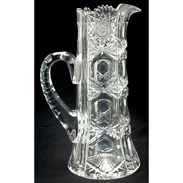 Appraisal: Cut Glass pitcher tall handled form with star designs and