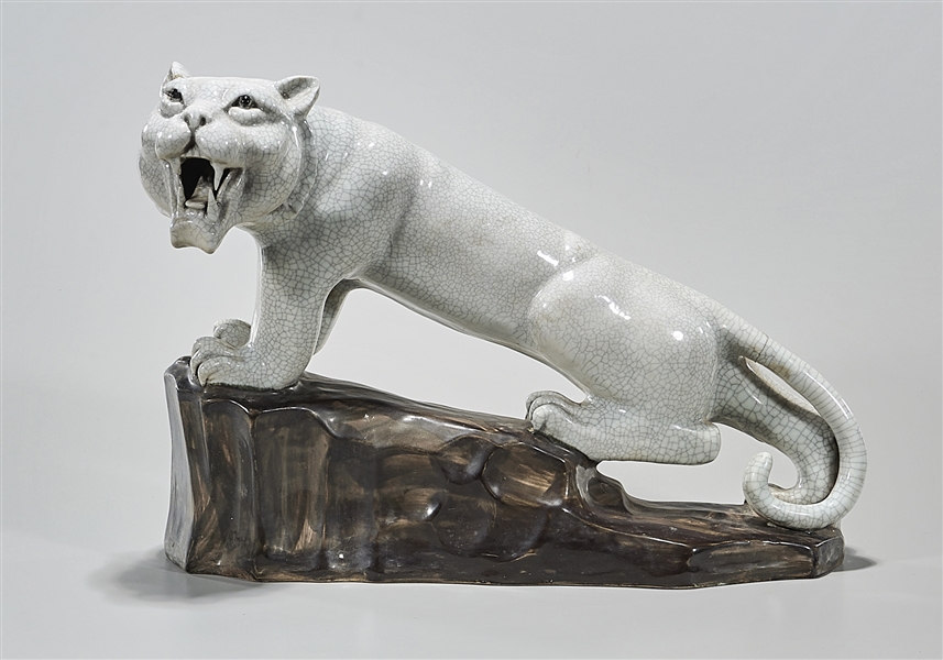 Appraisal: Chinese crackle glazed porcelain figure of a tiger atop rockery