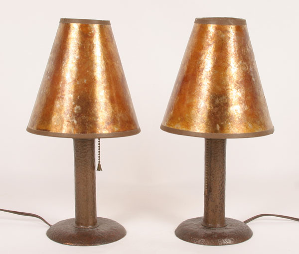 Appraisal: Pair of Arts Crafts hammered copper side table lamps with