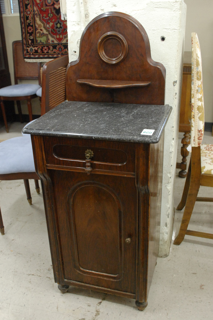 Appraisal: WALNUT MARBLE-TOP CABINET NIGHTSTAND German late th century Dimensions H