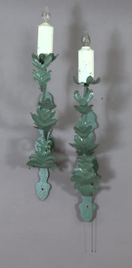 Appraisal: Suite of Four Large Wrought-Iron and Polychromed Outdoor Candle Sconces