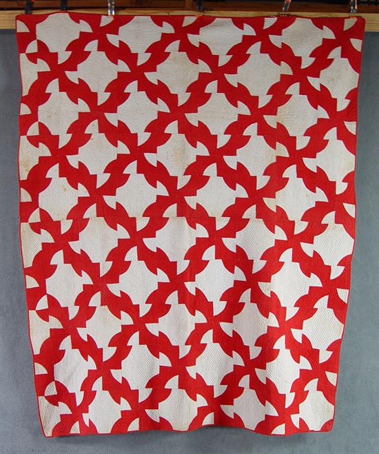 Appraisal: Drunkard's Path Quilt Circa Red and white Drunkard's Path pieced