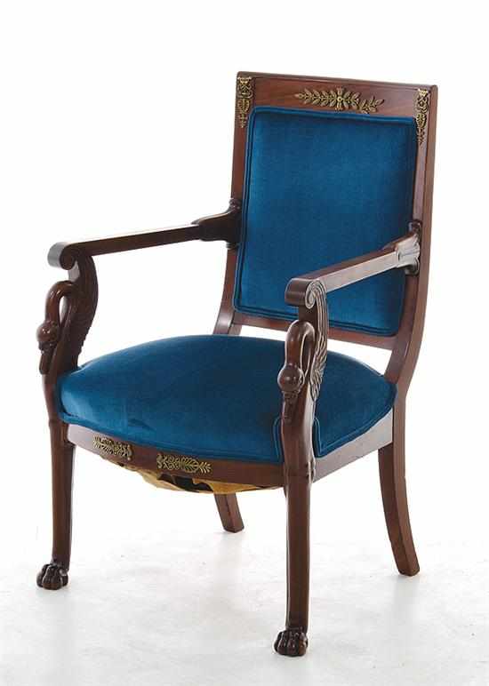 Appraisal: Directoire style mahogany armchair late th century curved crest with