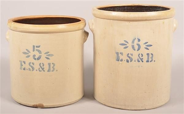 Appraisal: Pcs of E S B New Brighton PA Stoneware Two