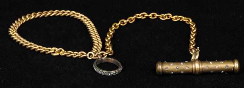 Appraisal: GOLD AND DIAMOND WATCH CHAIN Together with a gold enamel