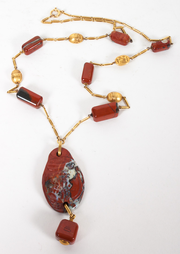 Appraisal: Egyptian Revival carved jasper K gold necklace Samuel Kirk Son