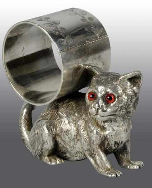 Appraisal: Large Glass Eyed Cat Napkin Ring Condition Excellent Size T