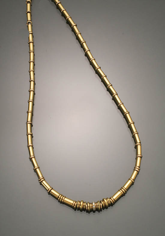 Appraisal: Choker Length -Karat Yellow-Gold and Diamond Necklace Having a central