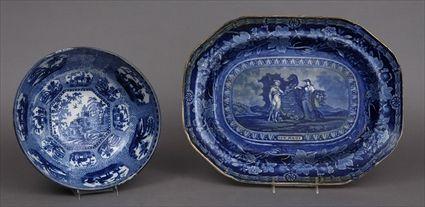 Appraisal: STAFFORSHIRE BLUE TRANSFER-PRINTED NEW JERSEY PLATTER AND A FOOTED PUNCH