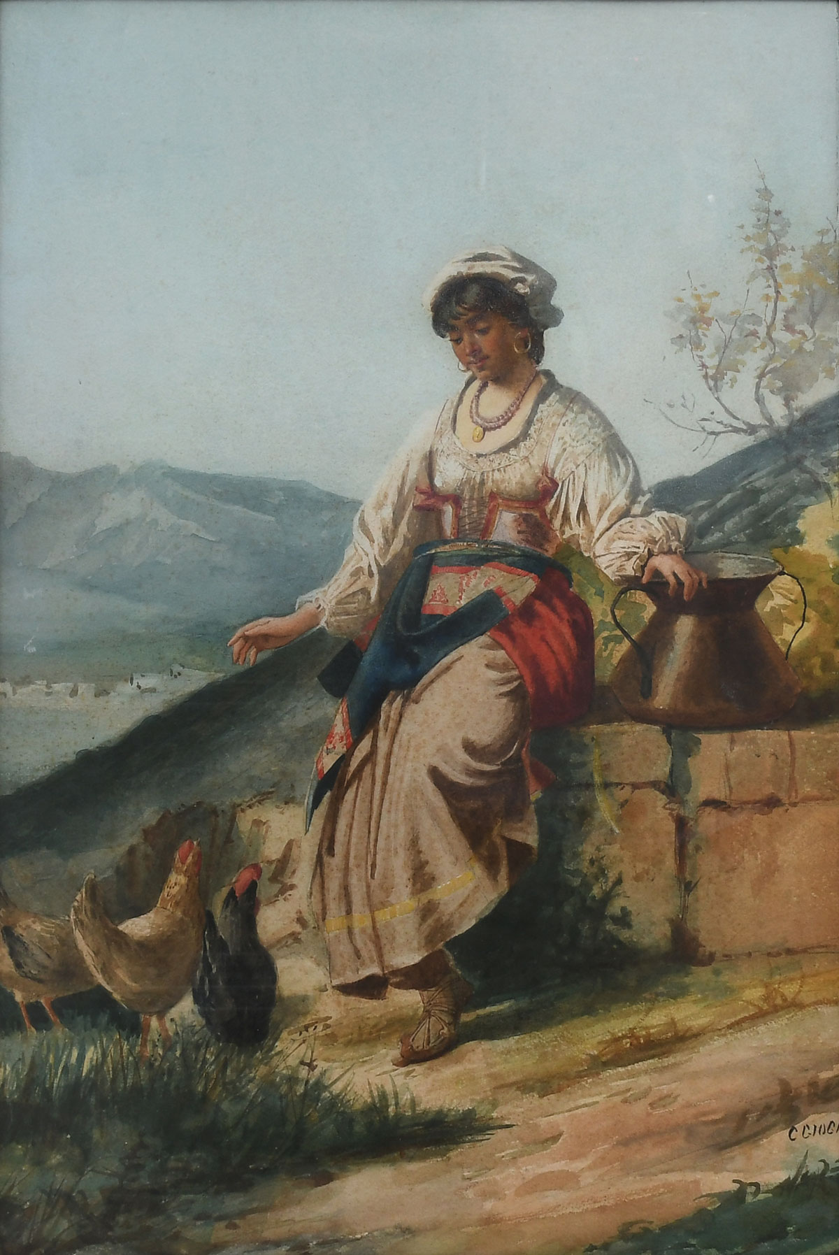 Appraisal: PAINTING ATTRIBUTED TO C GIOJA th Century Italian Woman Feeding