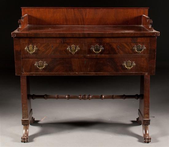 Appraisal: American Classical carved figured mahogany server with associated base and