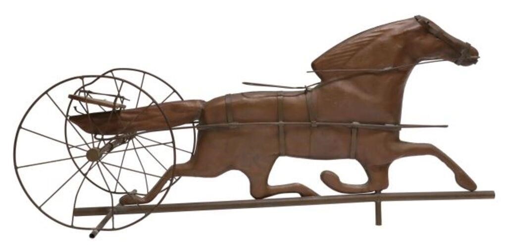 Appraisal: Copper weather vane depicting a running horse with sulky likely