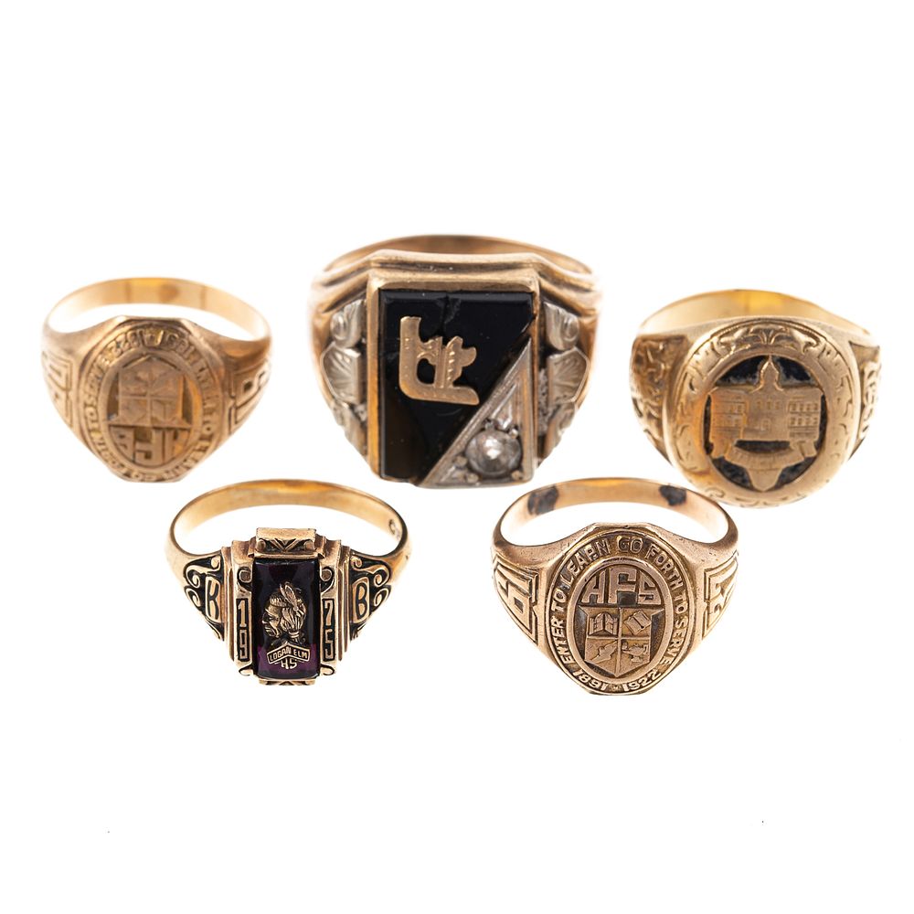 Appraisal: A Collection of Vintage School Rings in Gold K white