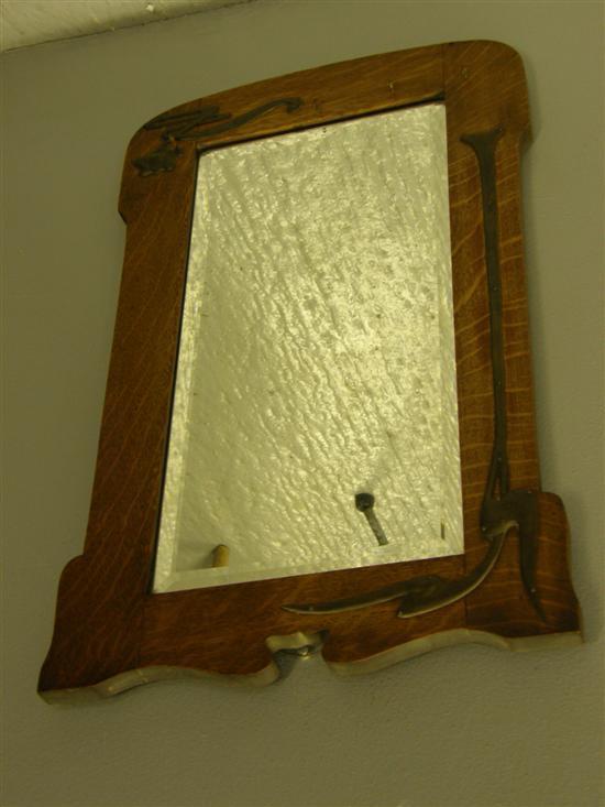 Appraisal: Art Nouveau oak and brass framed wall mirror h w