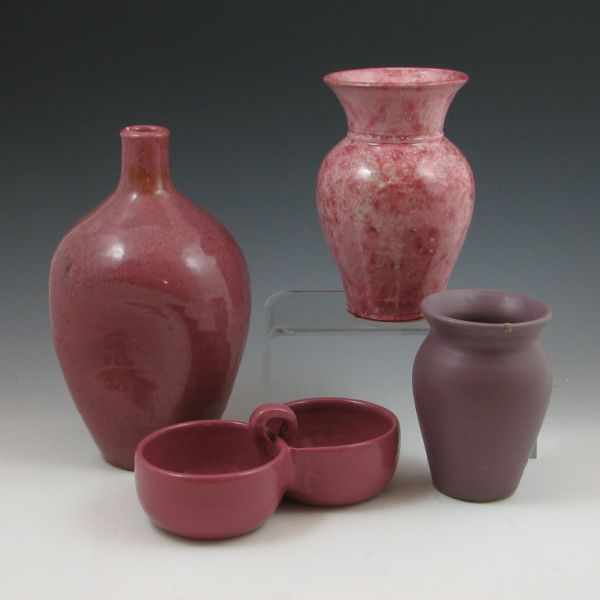 Appraisal: Four-piece lot of pottery including vases and a double bowl