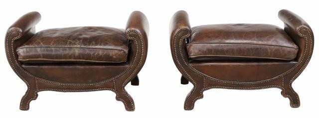 Appraisal: pair Neoclassical style leather ottomans late th c curule form