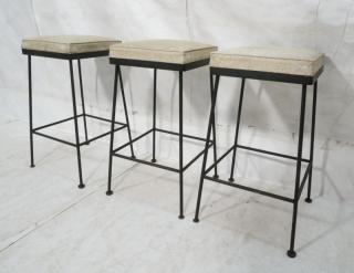 Appraisal: Set Black Modernist Iron Bar Stools Tapered ba Set Black