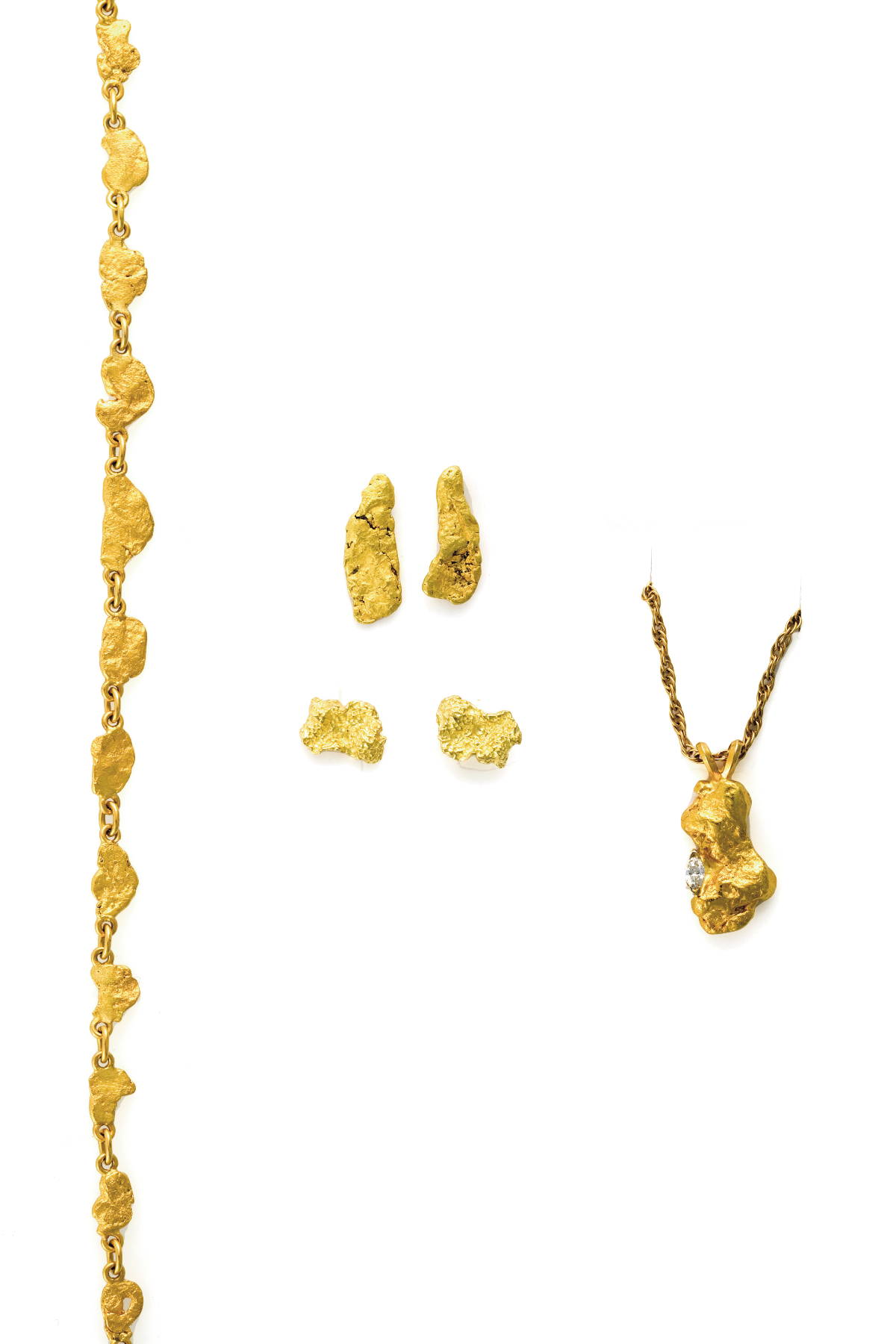 Appraisal: COLLECTION OF KT GOLD NUGGET JEWELRY Including two necklaces four