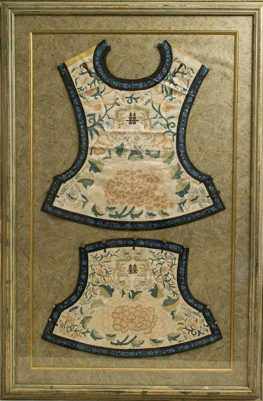 Appraisal: Chinese Embroidered Vests c Framed Chinese embroidered vests circa Dimensions