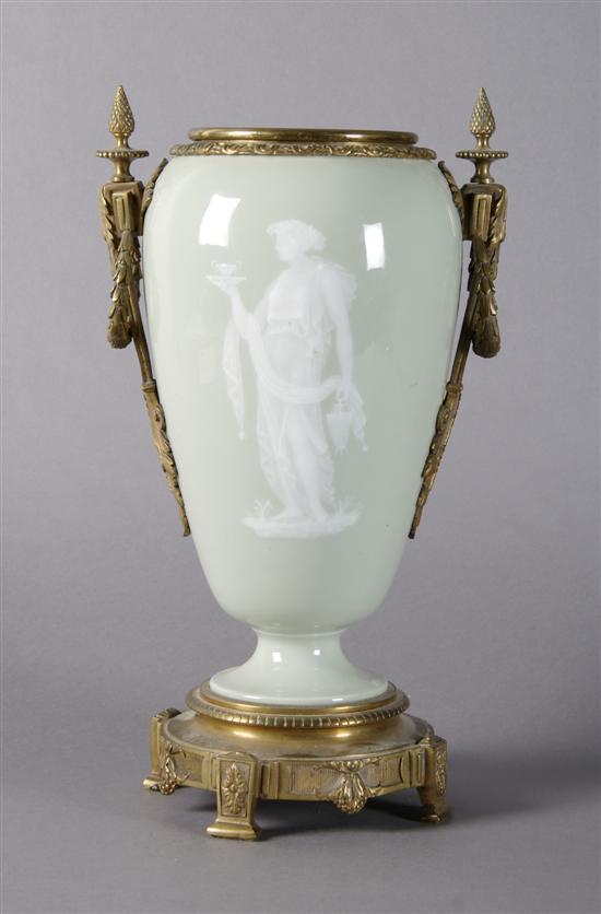 Appraisal: A Continental Gilt Bronze Mounted Pate-sur-Pate Urn Height inches