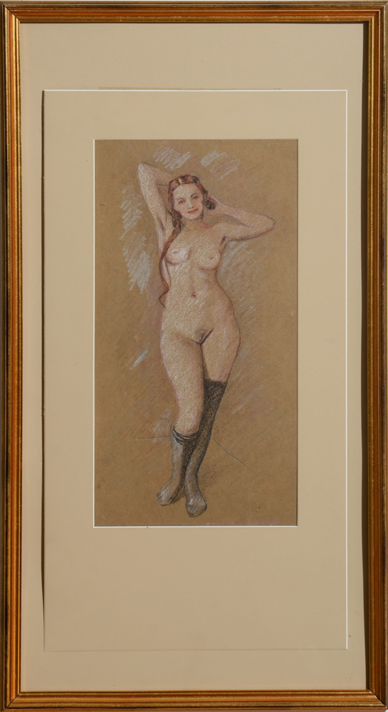 Appraisal: FRANCIS KUGHLER - STANDING NUDE Pastel on brown paper signed