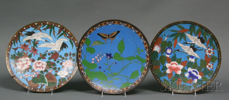 Appraisal: Three Cloisonne Plates Japan late th early th century two