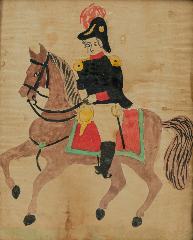 Appraisal: AMERICAN FOLK ART PAINTING OF CAVALRY OFFICER Ca s- s