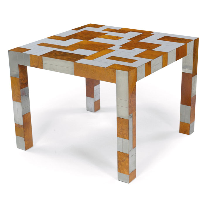 Appraisal: Paul Evans Cityscape dining table olive burl and chrome patchwork