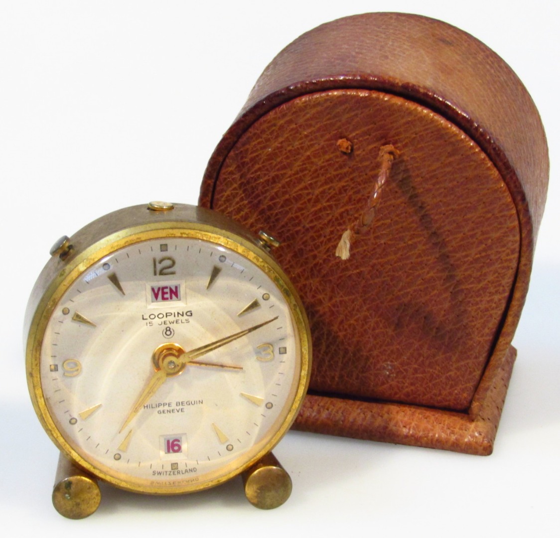 Appraisal: A mid- thC jewel travel clock marked Philippe Beguin Looping