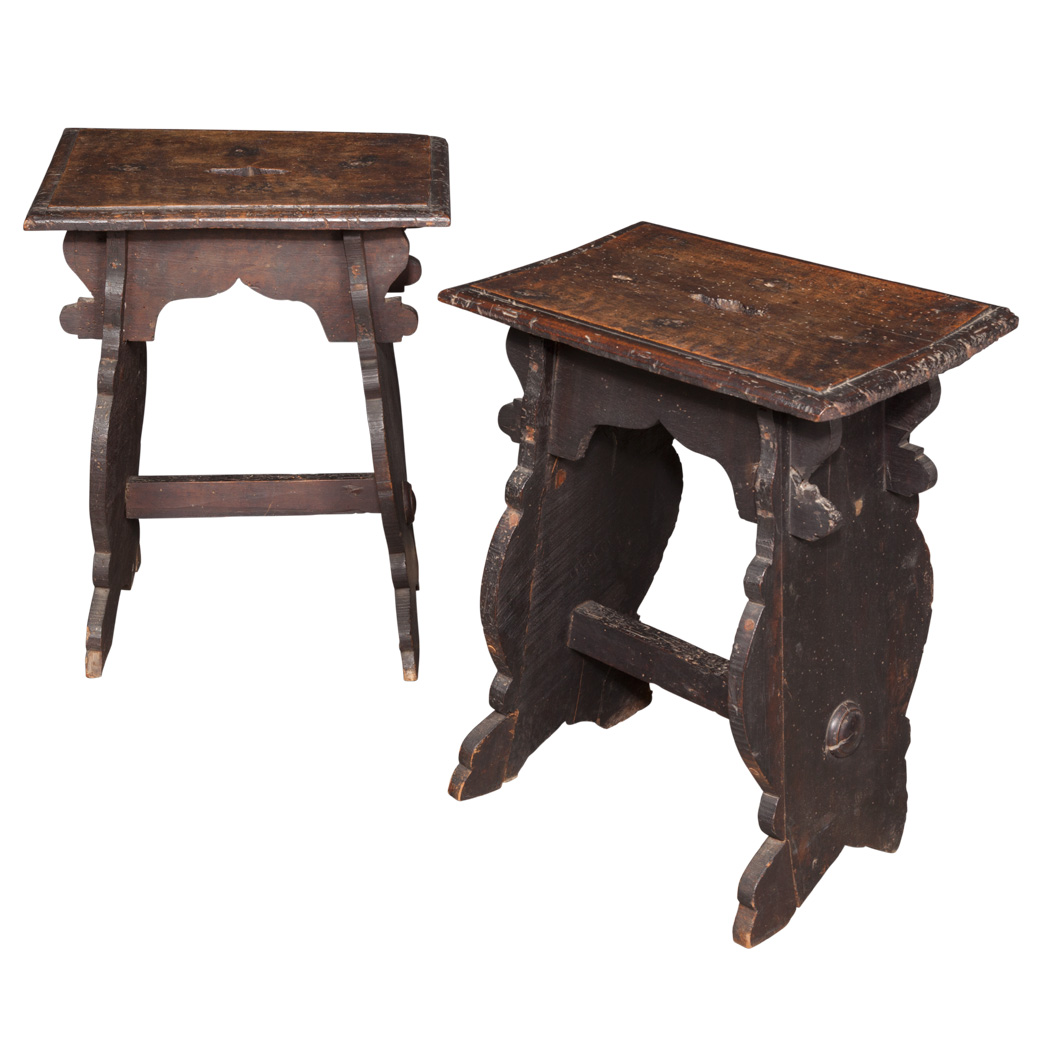 Appraisal: Assembled Pair of Italian Walnut Stools Partially th century Each