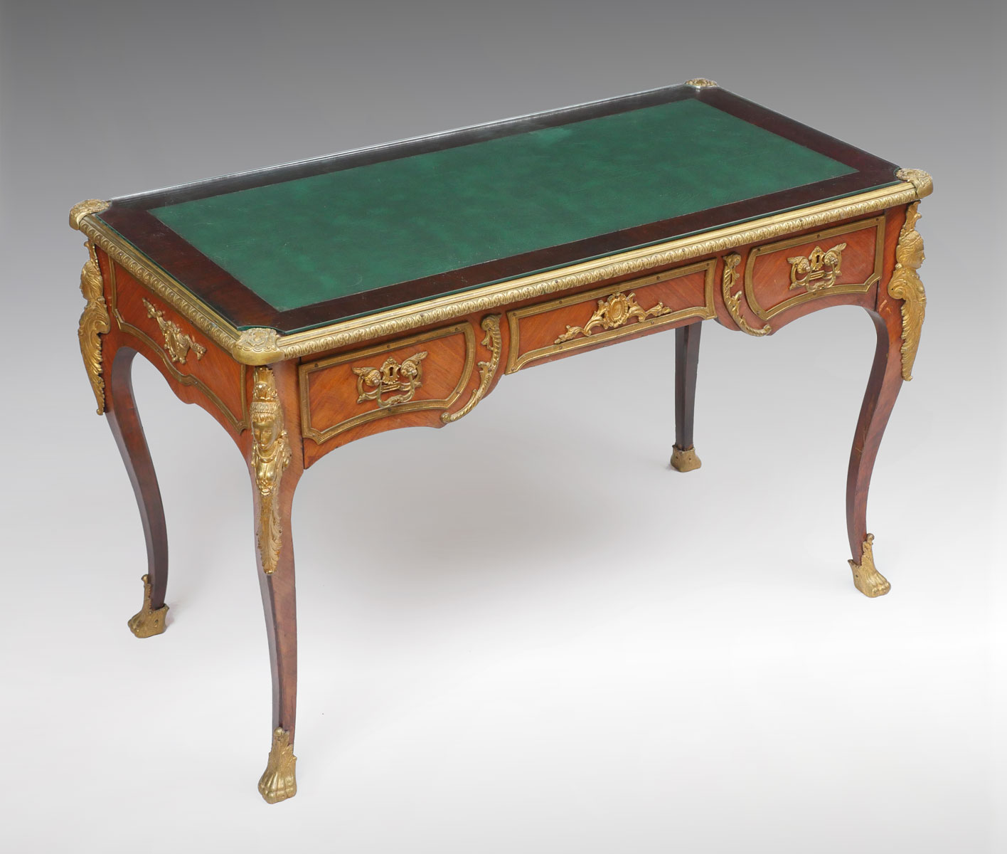 Appraisal: ORMOLU MOUNTED BUREAU PLAT DESK Glass top over inset green