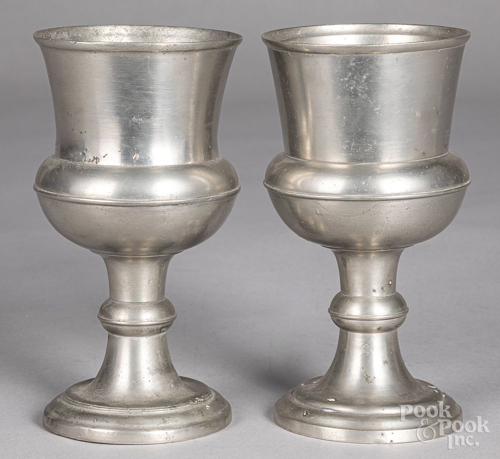 Appraisal: Pair of pewter chalices Pair of pewter chalices by Hiram