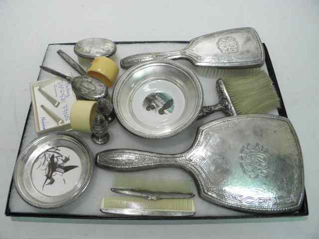 Appraisal: Assorted Sterling silver vanity items brushes a mirror combs salt