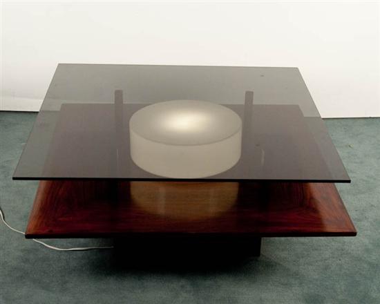 Appraisal: Mobelintara Denmark Lighted Rosewood Table w Smoky Glass Top printed