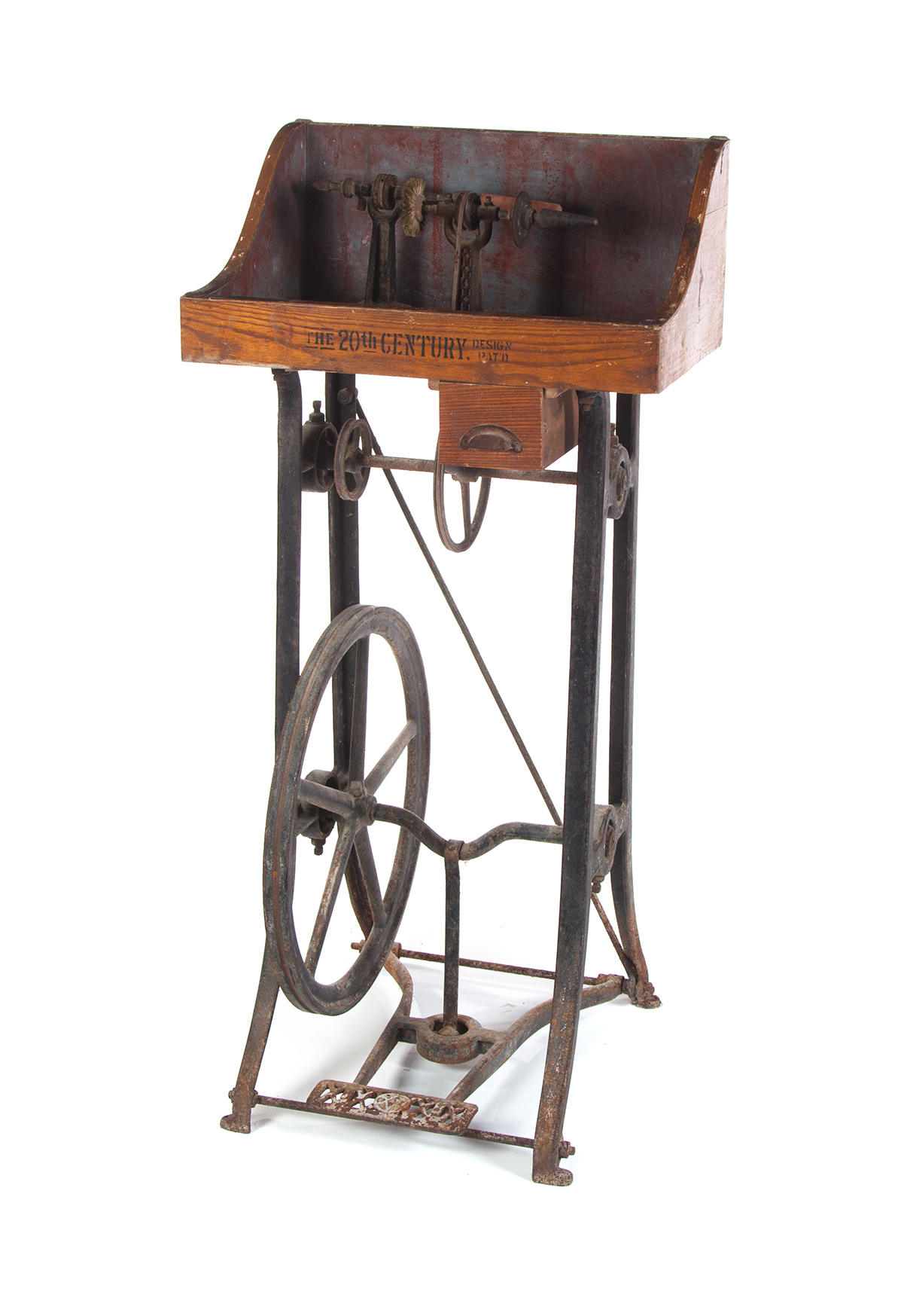 Appraisal: TREADLE JEWELRY POLISHING MACHINE American ca oak and cast iron