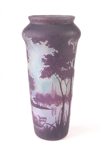 Appraisal: DAUM Cameo glass landscape vase decorated with a lakeland landscape